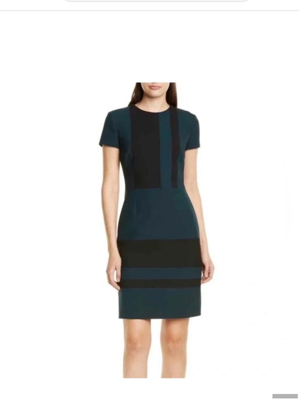 Boss Colorblock Short Sleeve Sheath Dress - Black & Teal Size 10